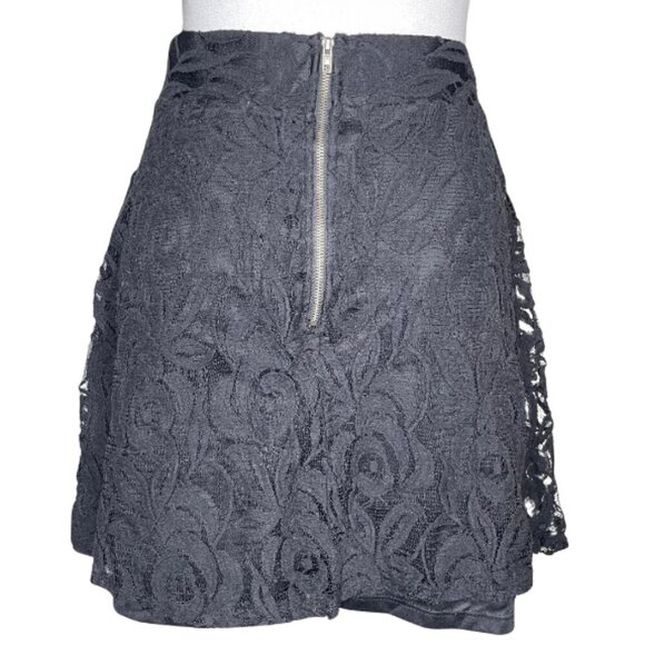 Vanity Women’s Black Floral Lace Mini Skirt Lined Back Zip Goth Retro Glam Sz M - Picture 3 of 7